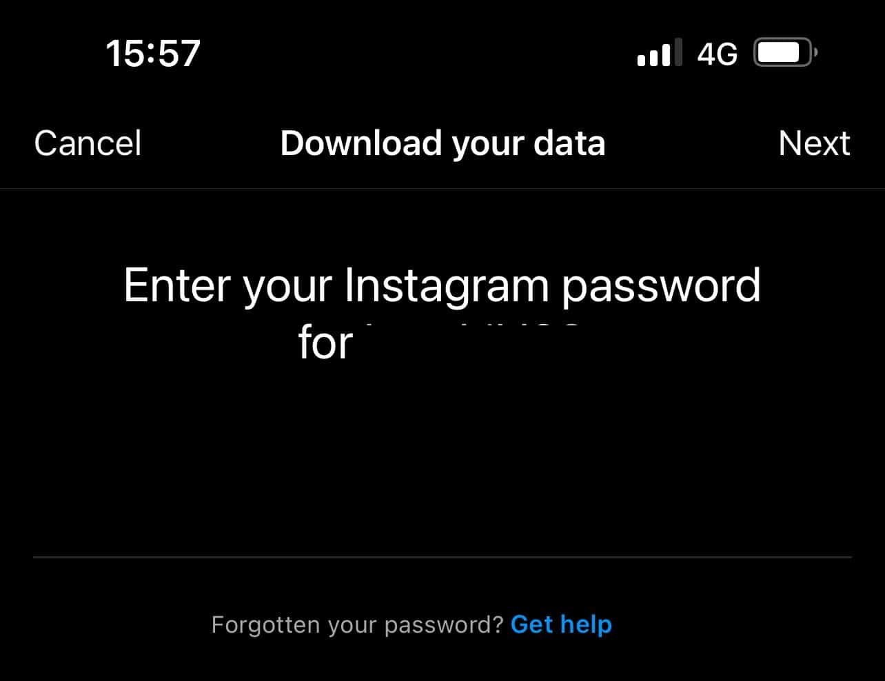 Enter The Password And Tap Next To Download Data On Instagram