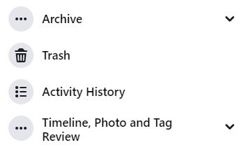 Facebook Activity Log Options