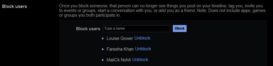 Facebook's Blocked Users Setting