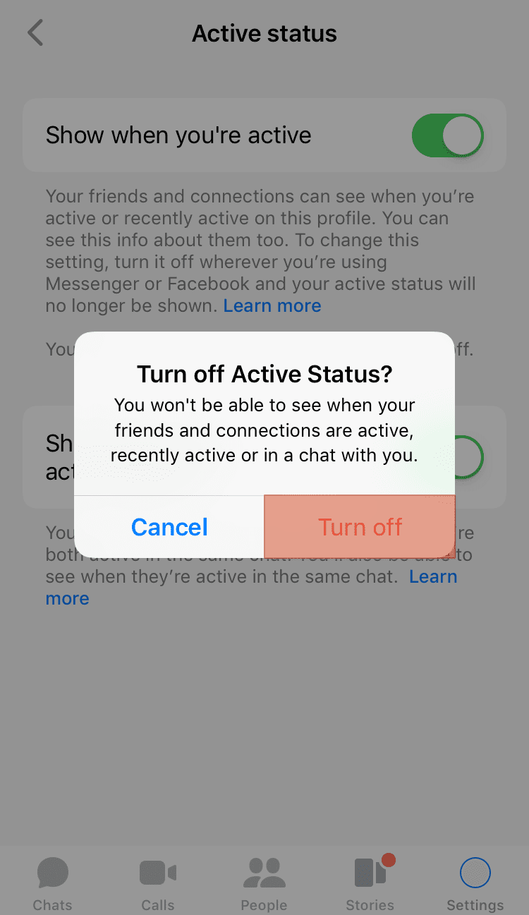 Facebook Confirm Active Status Off