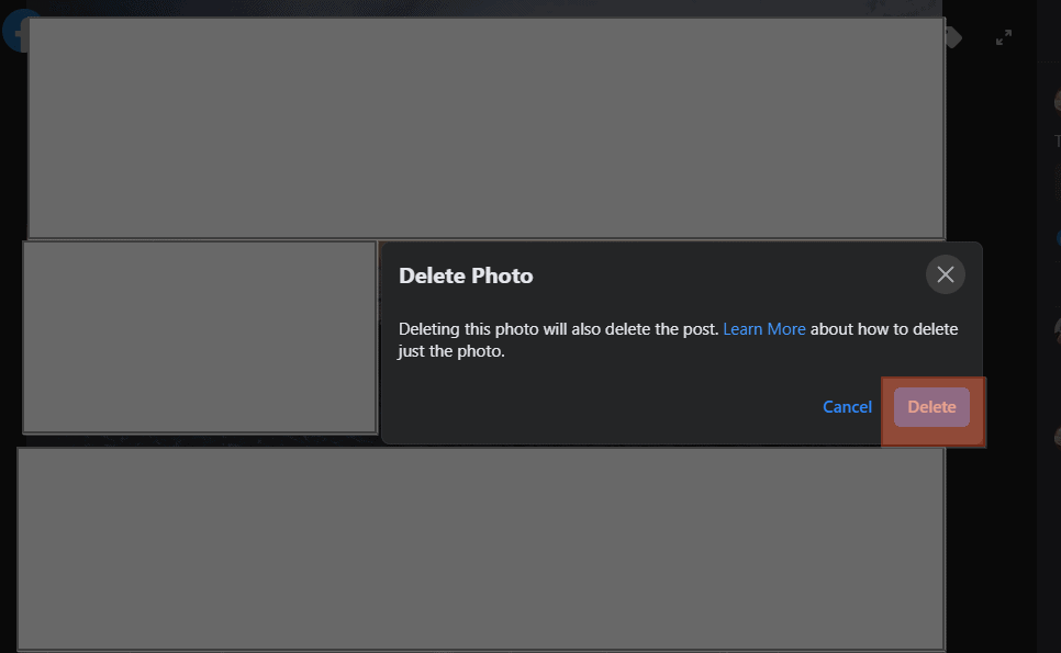 Facebook Confirm Delete Cover Photo