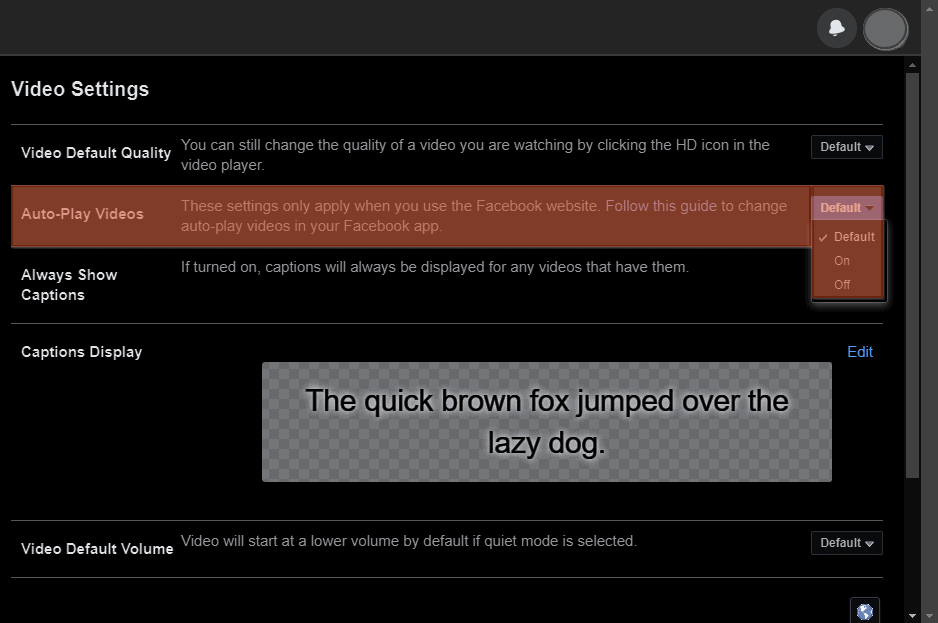 Facebook Desktop Autoplay Videos Options 1