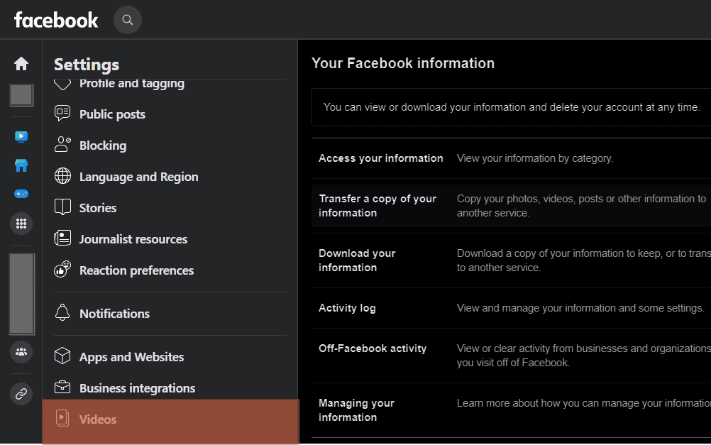 Facebook Desktop Settings Videos