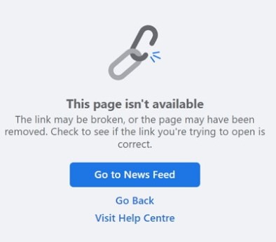 Facebook Page Not Available