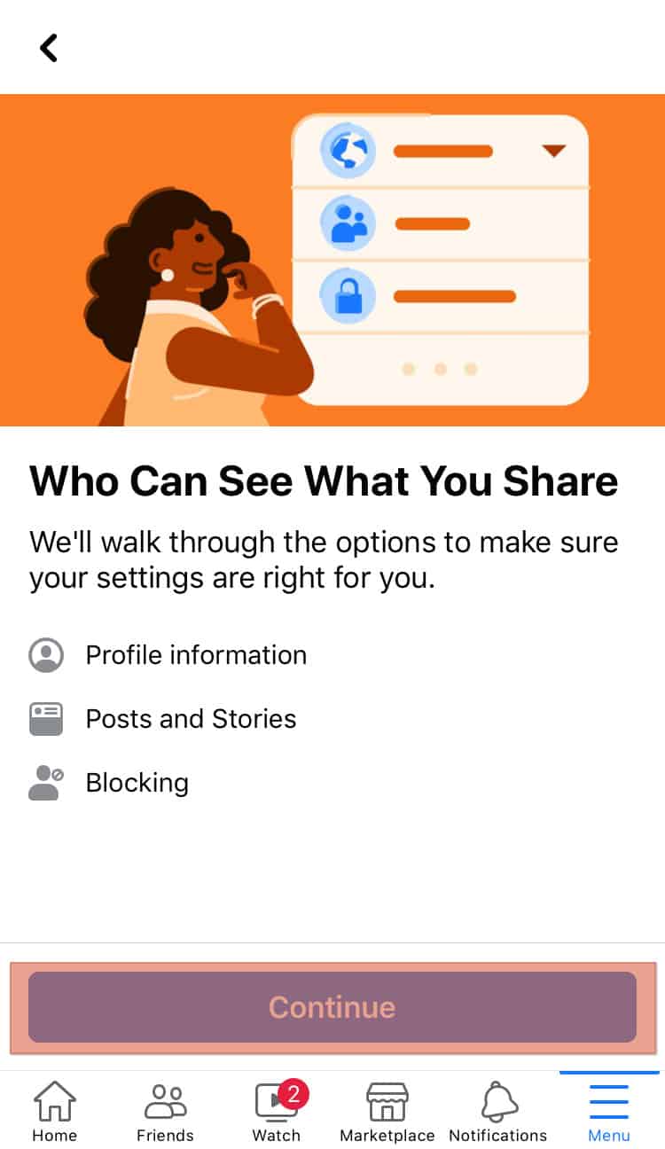 Facebook Privacy Checkup Continue
