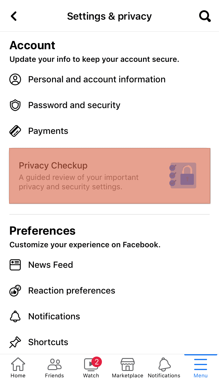 Facebook Privacy Checkup