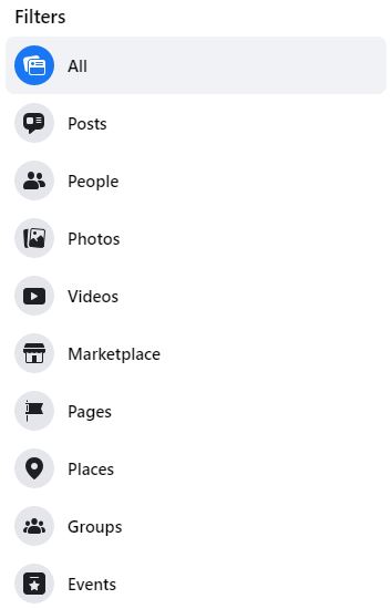Facebook Search Filters