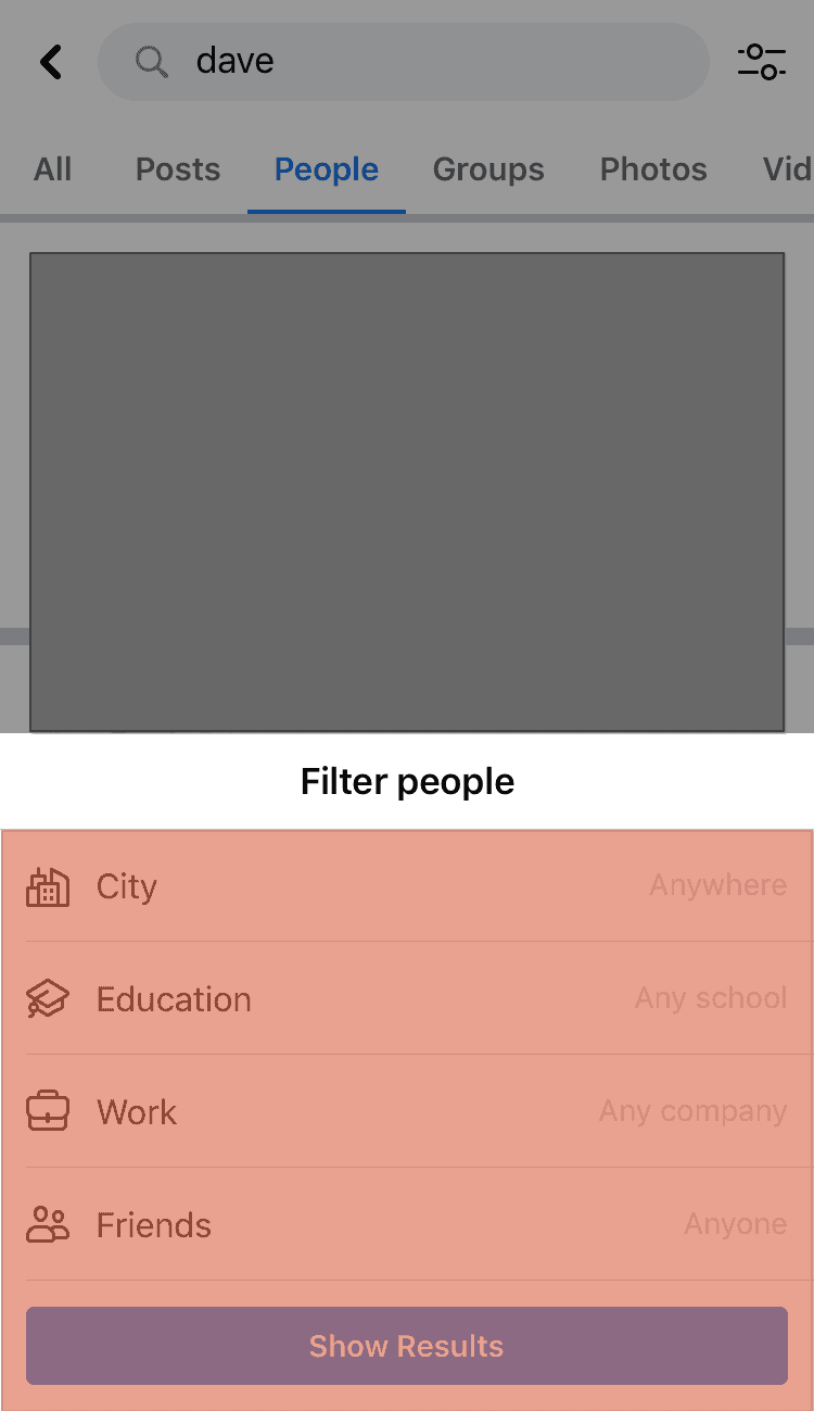 Facebook Search People Filter Options