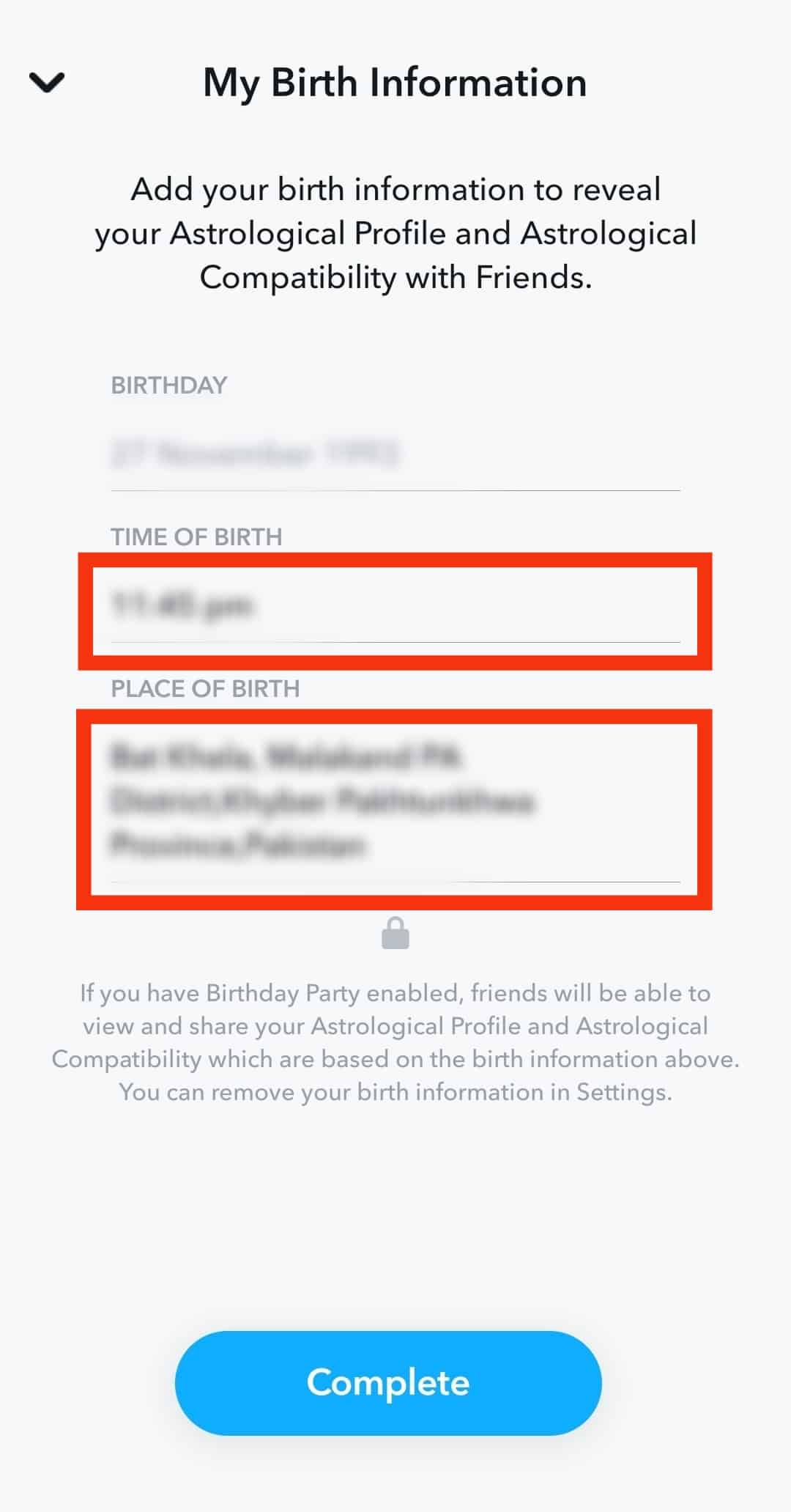 Fill In The Time Of Birth And Place Of Birth