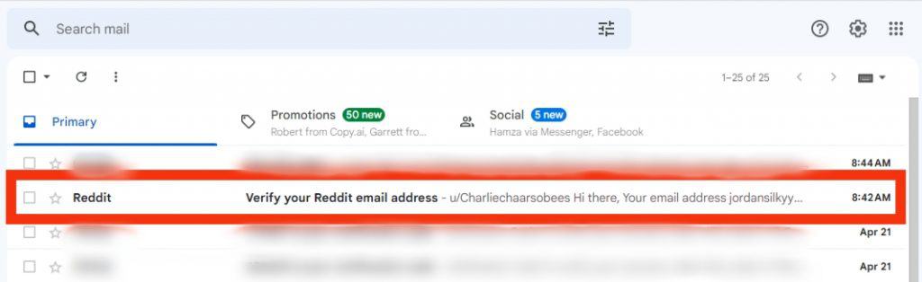 Find The Verification Email From Reddit