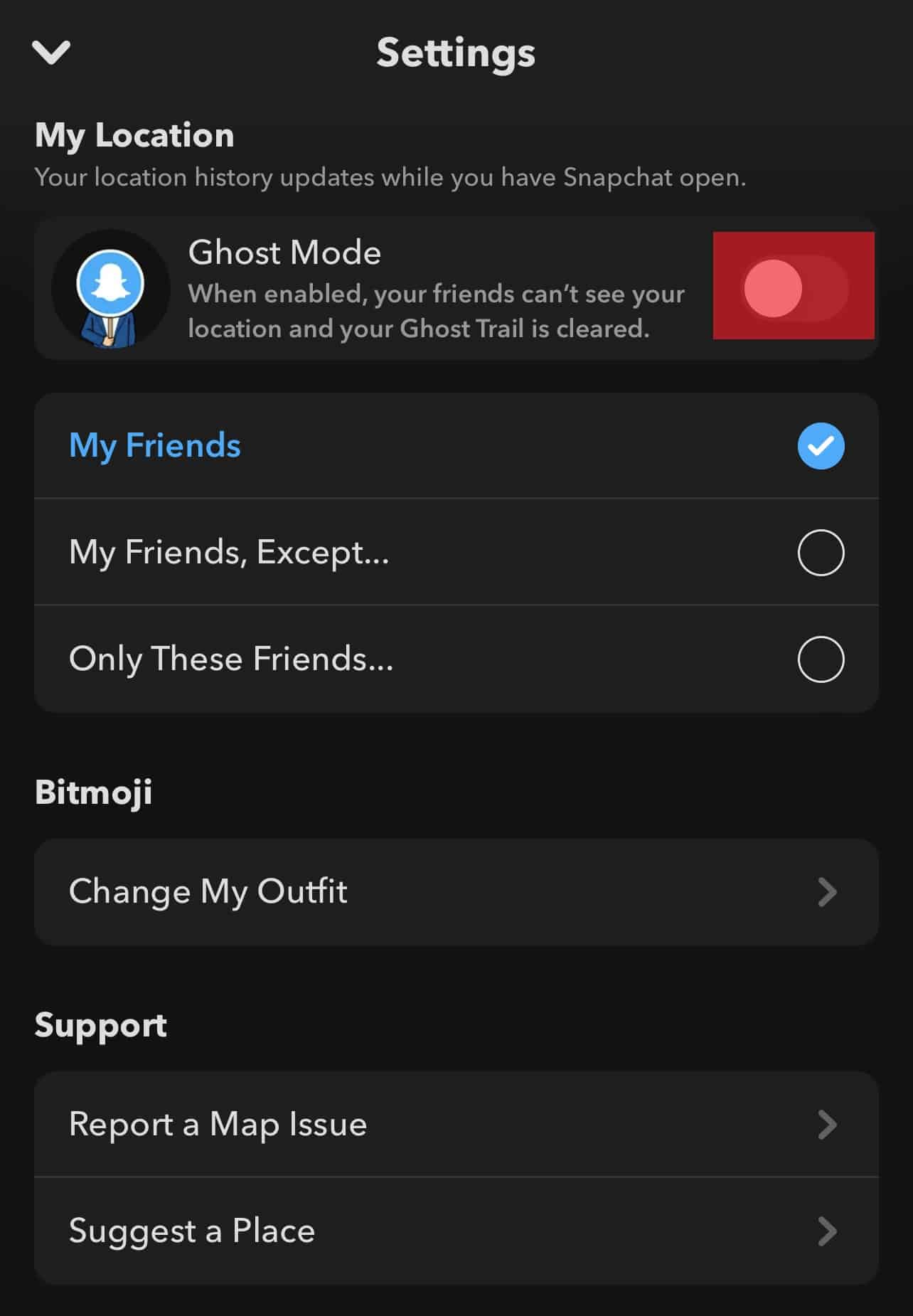 Ghost Mode Toggle On Snapchat