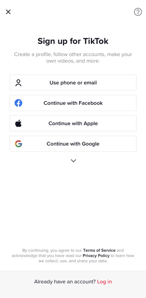 Sign Up For A New Tiktok Account