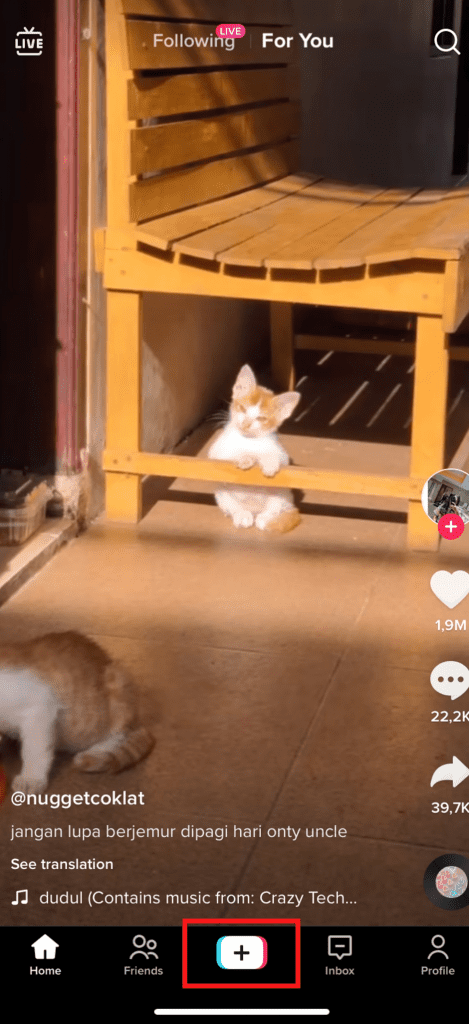 Press The (+) Icon To Create Or Upload A Video To Tiktok