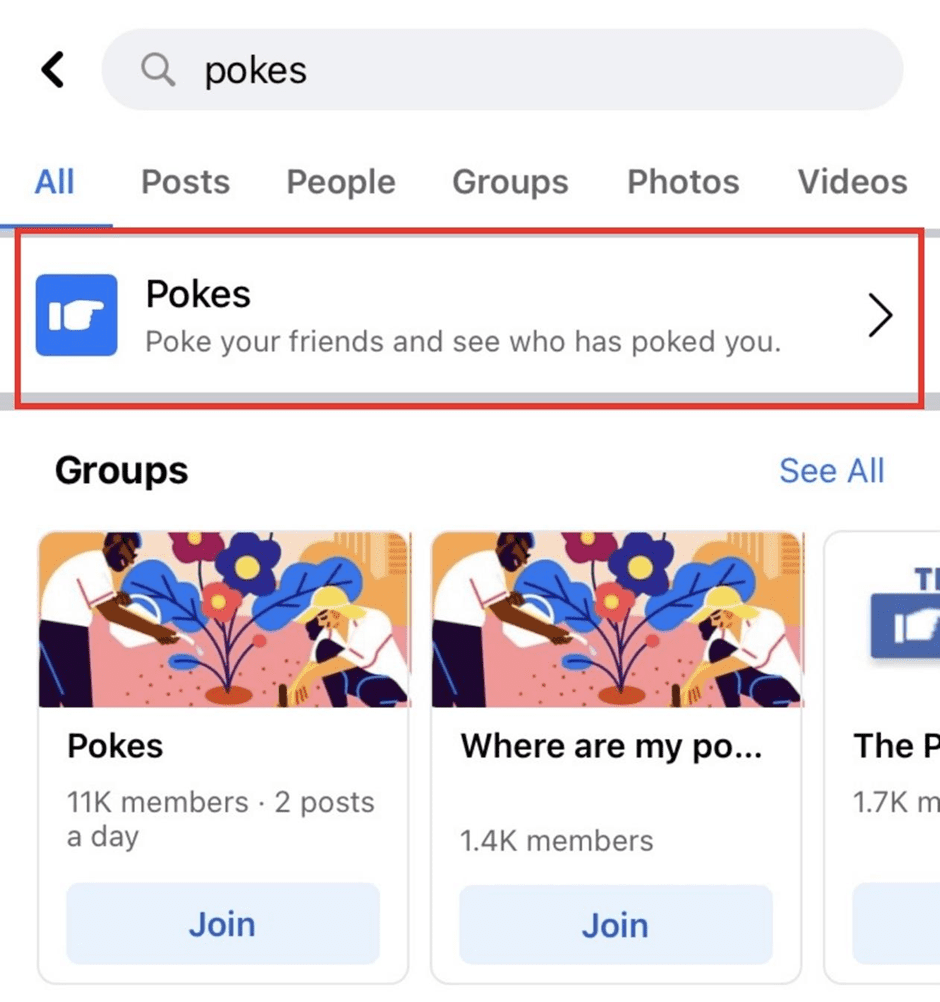 Search For The Facebook Pokes Page