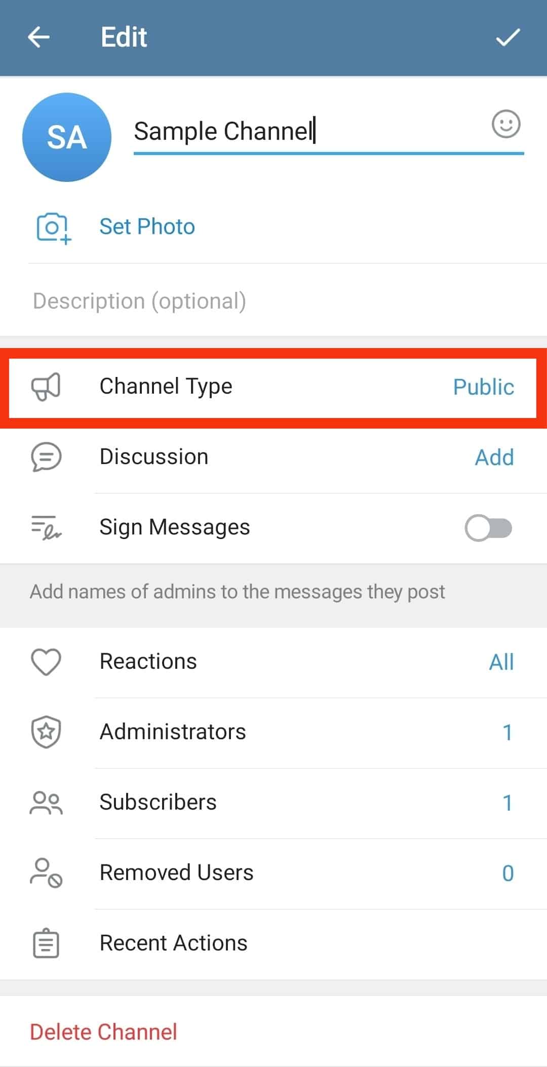 Locate And Click The Channel Type
