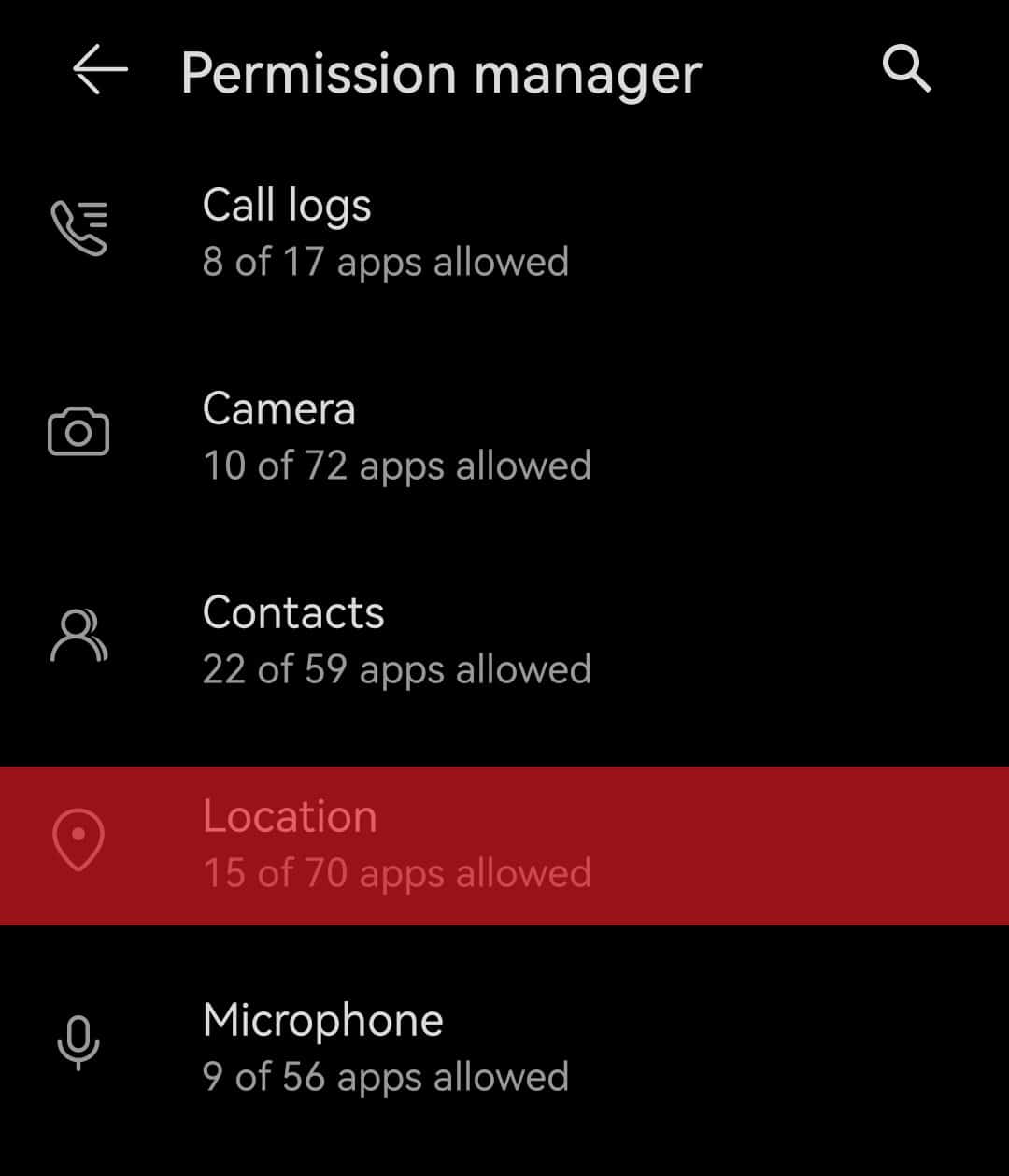Location In Android Permission Manager