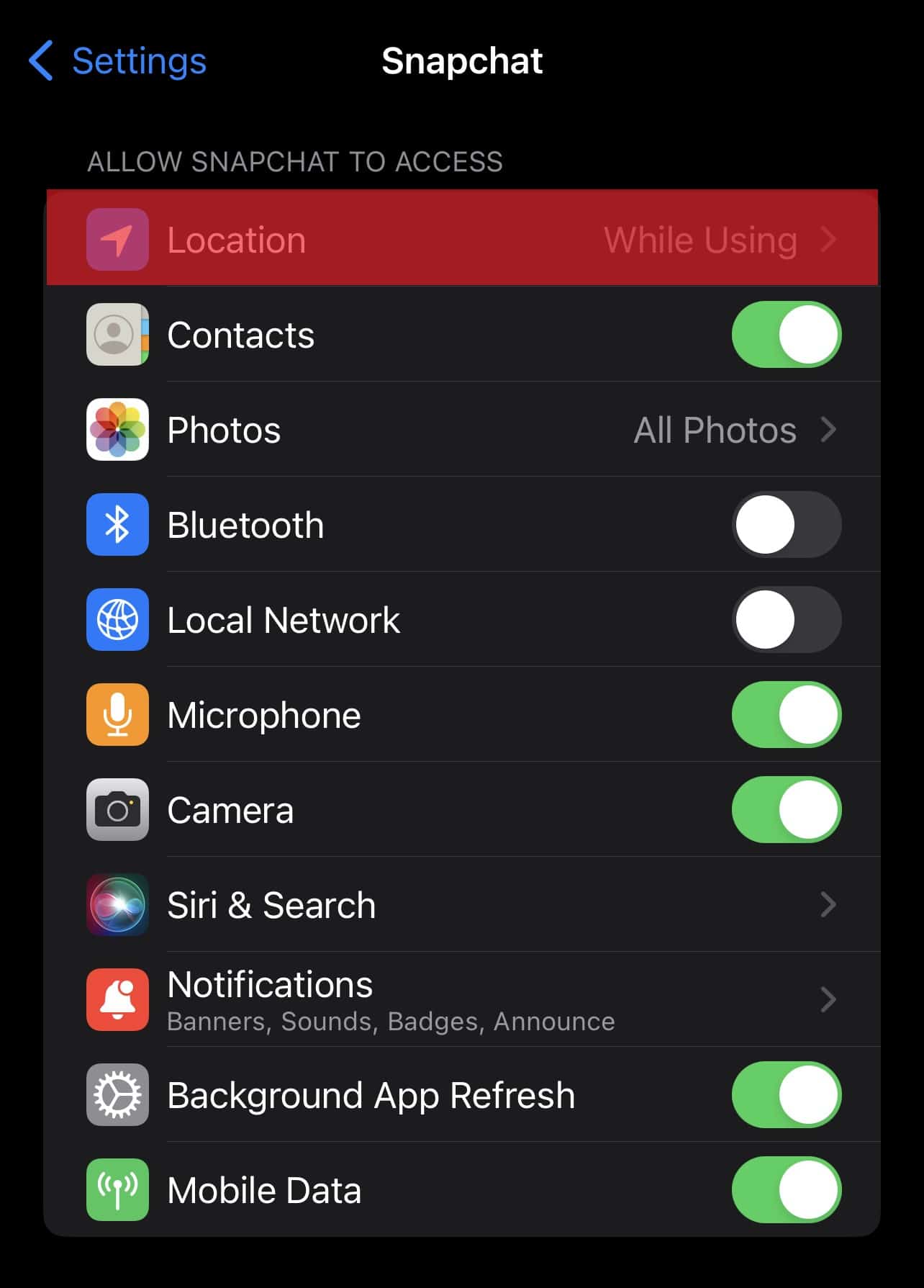 Location In Iphone Settings