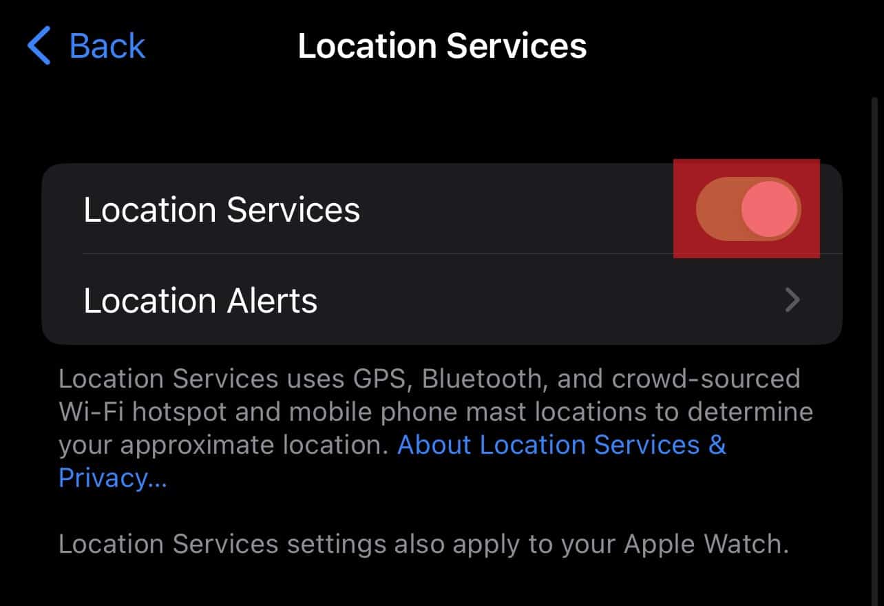 Location Services Toggle In Iphone Settings