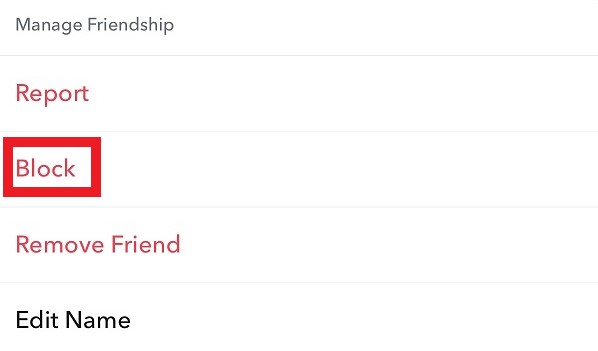 Manage Friendship Menu Snapchat