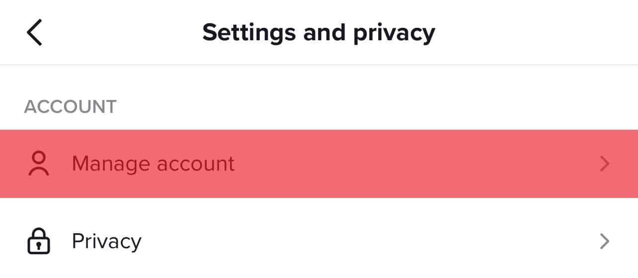 Manage Account Option On Tiktok