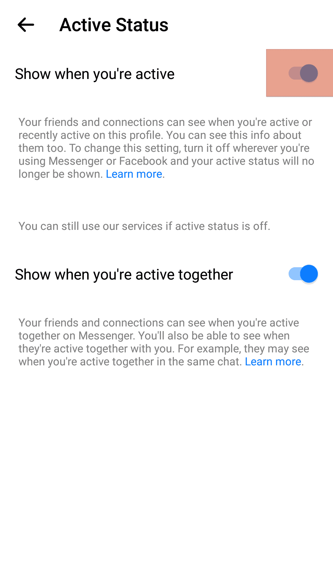 Messenger Active Status Toggle