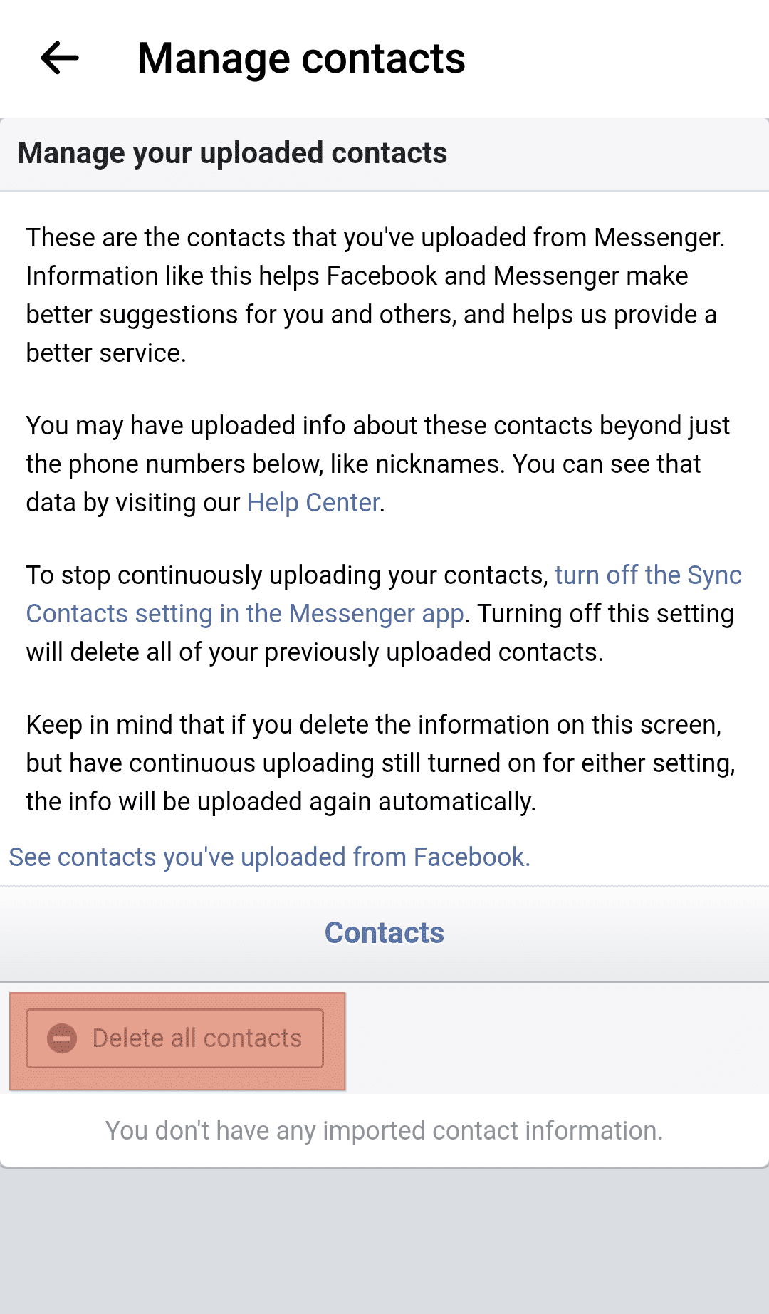 Messenger Delete All Contacts