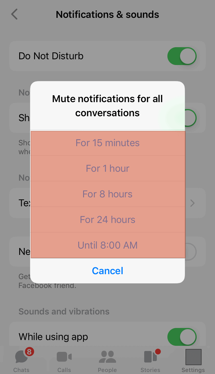 Messenger Do Not Disturb Time