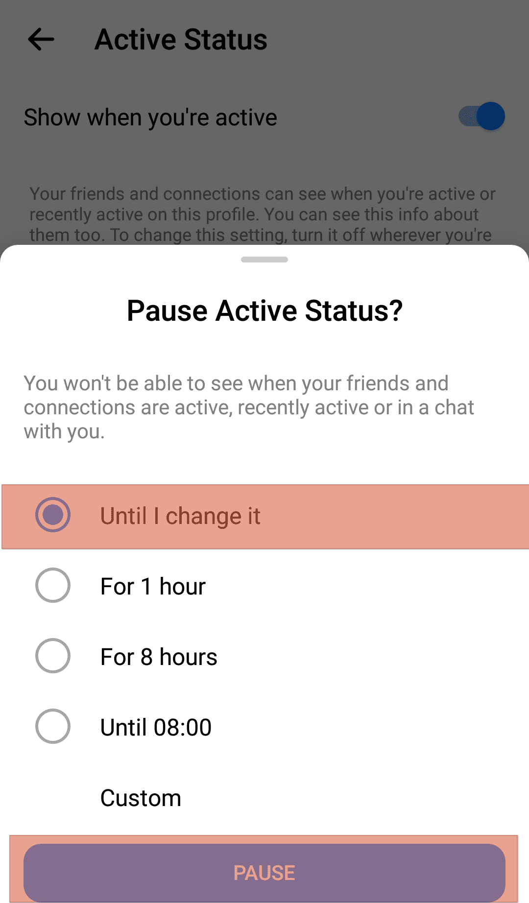 Messenger Pause Active Status