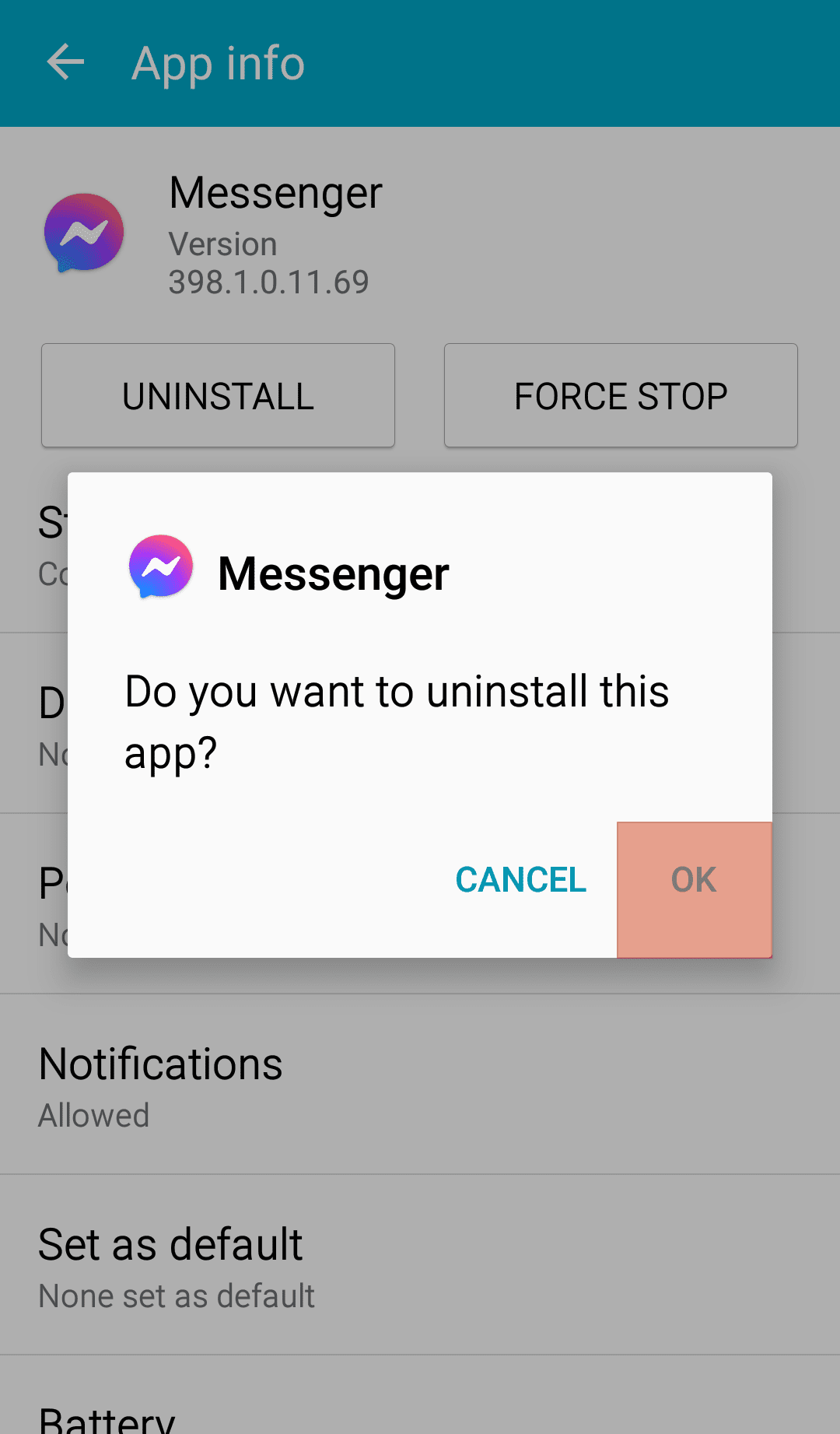 Messenger Uninstall Confirm Android