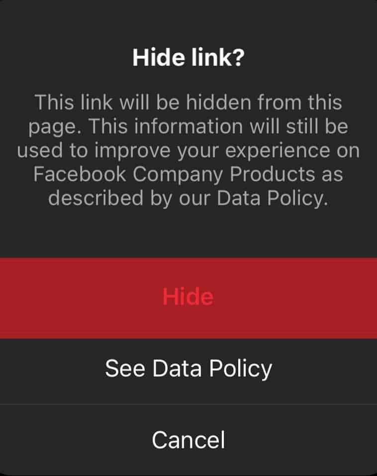 Modal Explaining How Hide Link Works On Instagram