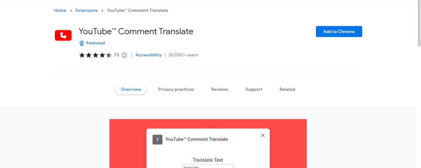 Navigate To The Youtube Comment Translate Extension Page