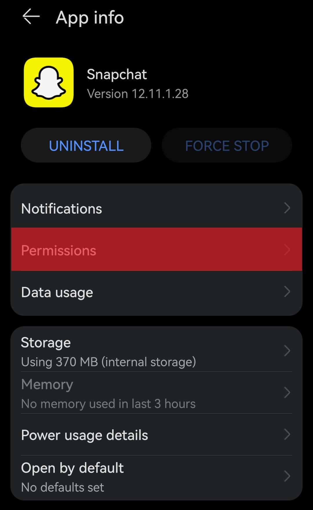Permissions In Android Snapchat Settings