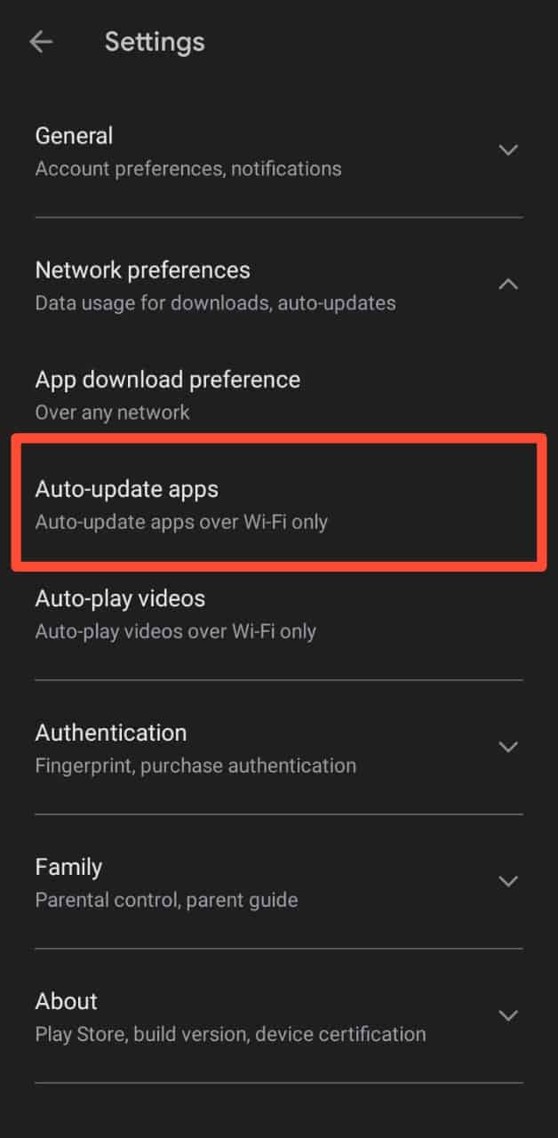 Playstore Network Auto Updates