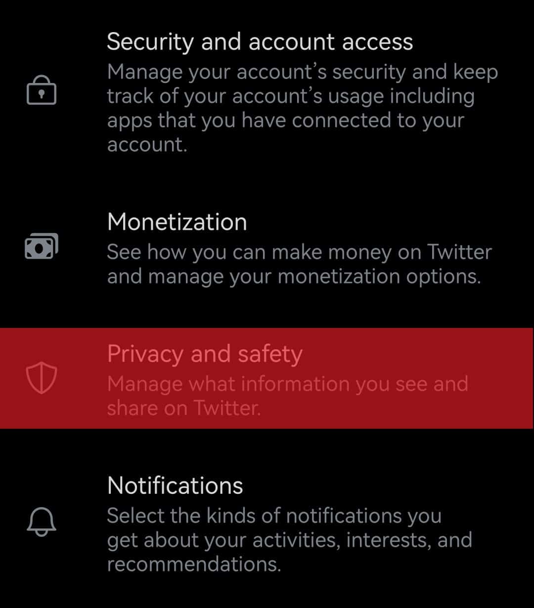 Privacy And Safety Option On Twitter Mobile App