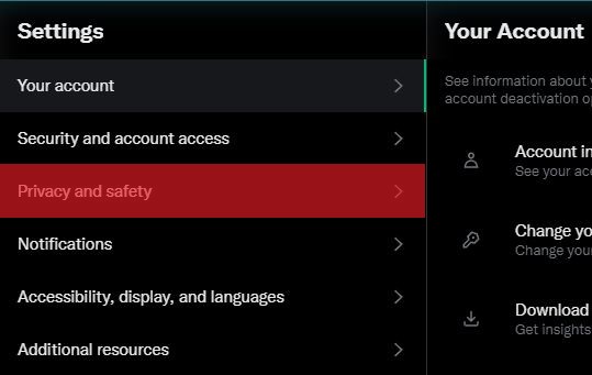 Privacy And Safety Option On Twitter Web