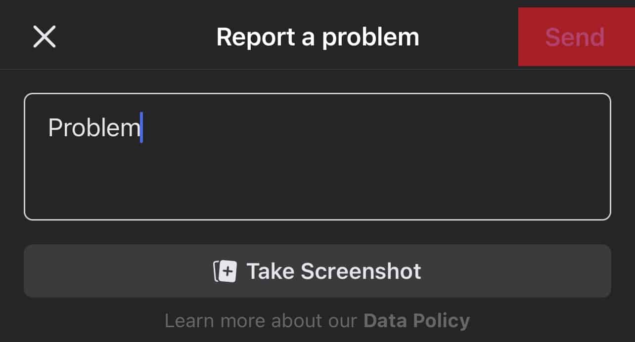 Problem Description And Send Button On Facebook Problem Report