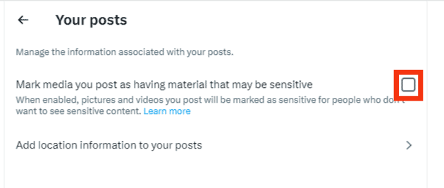 Remove The Check From Mark Media You Tweet As Containing Material That May Be Sensitive
