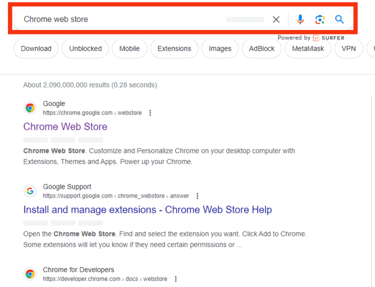 Search For Chrome Web Store