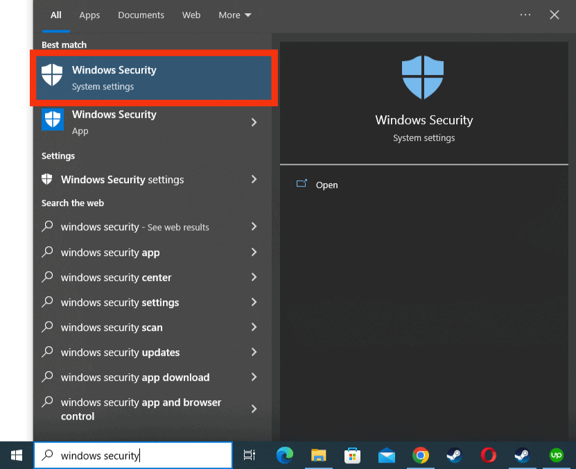 Search For Windows Security
