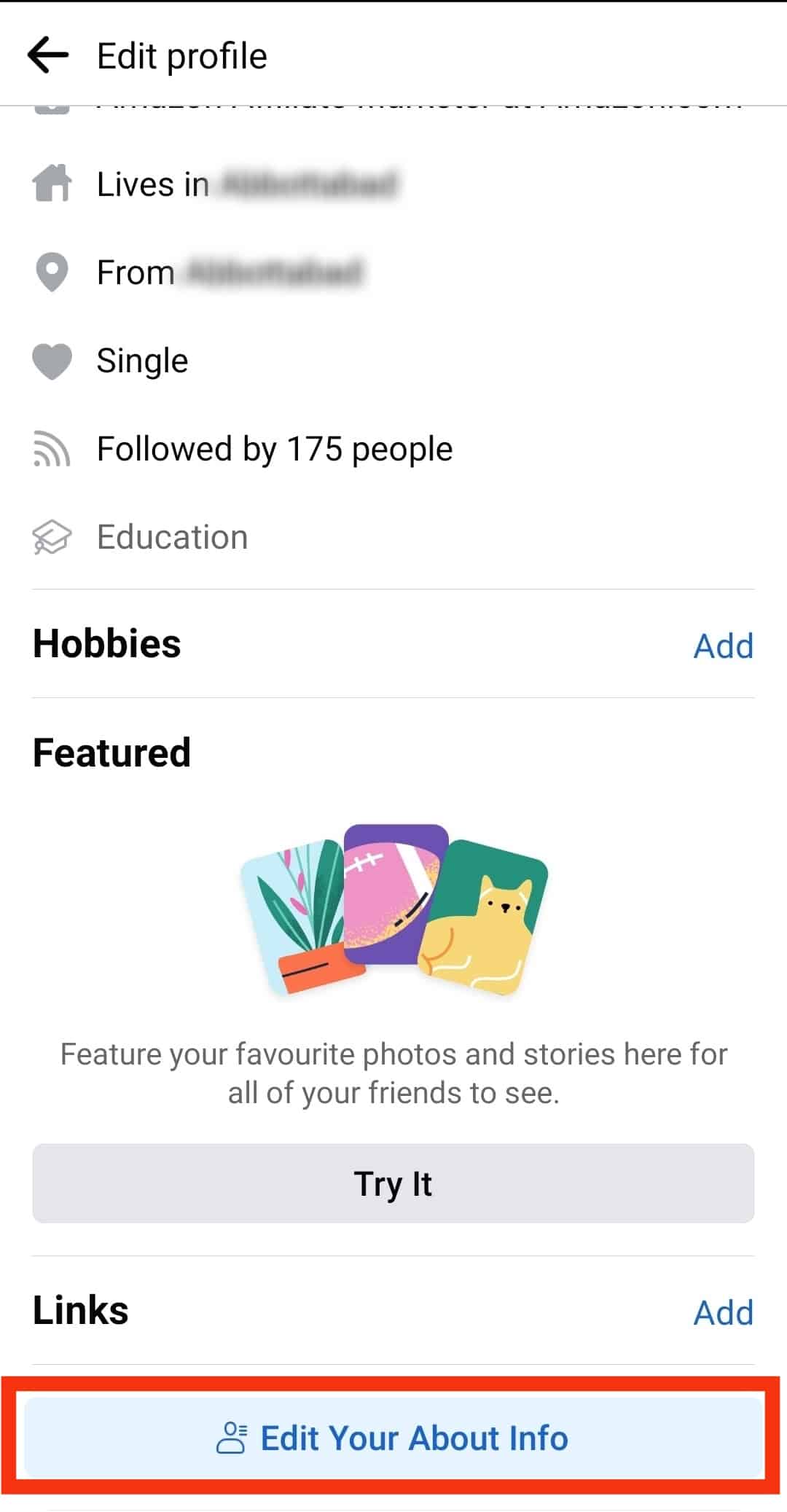 Select Edit Your About Info