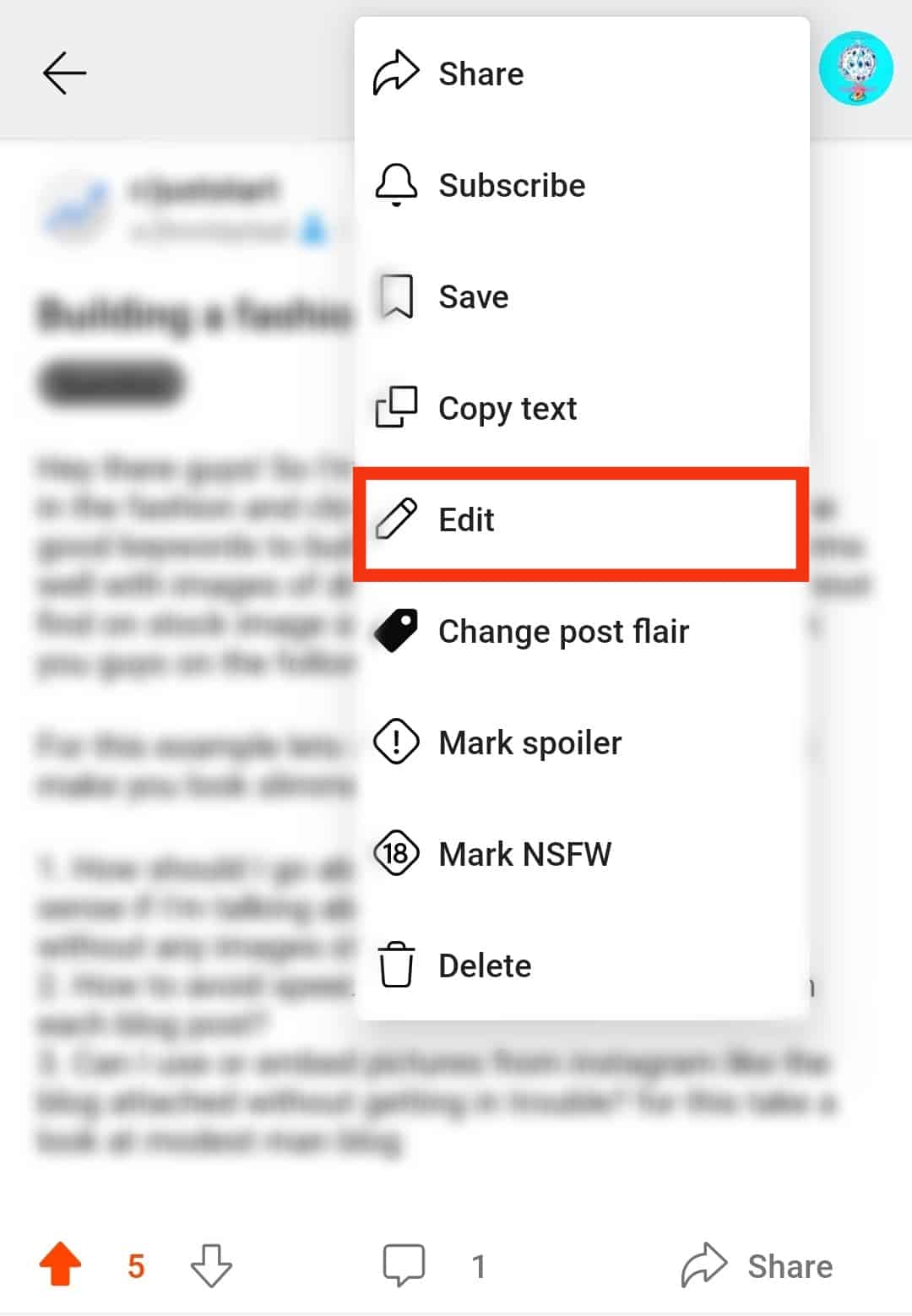 Select Edit Post