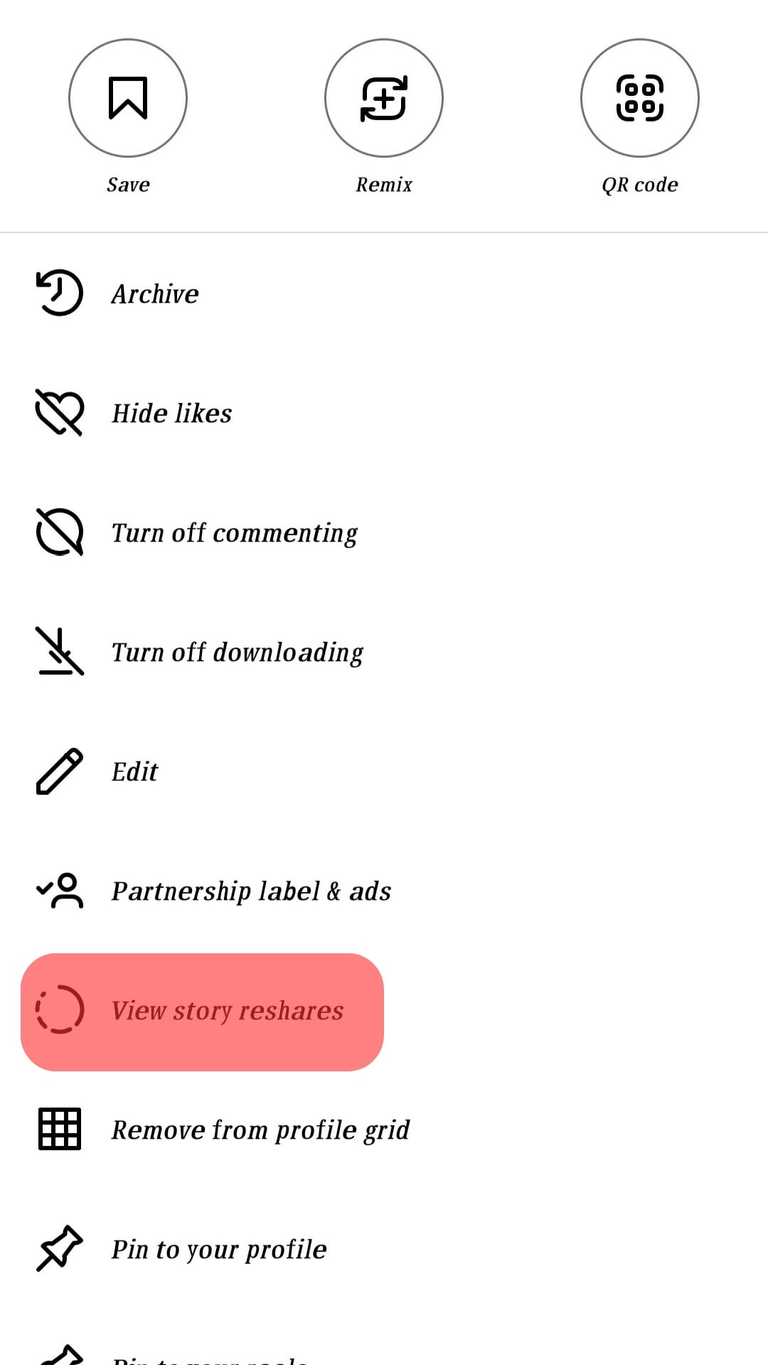 Select View Story Reshares.