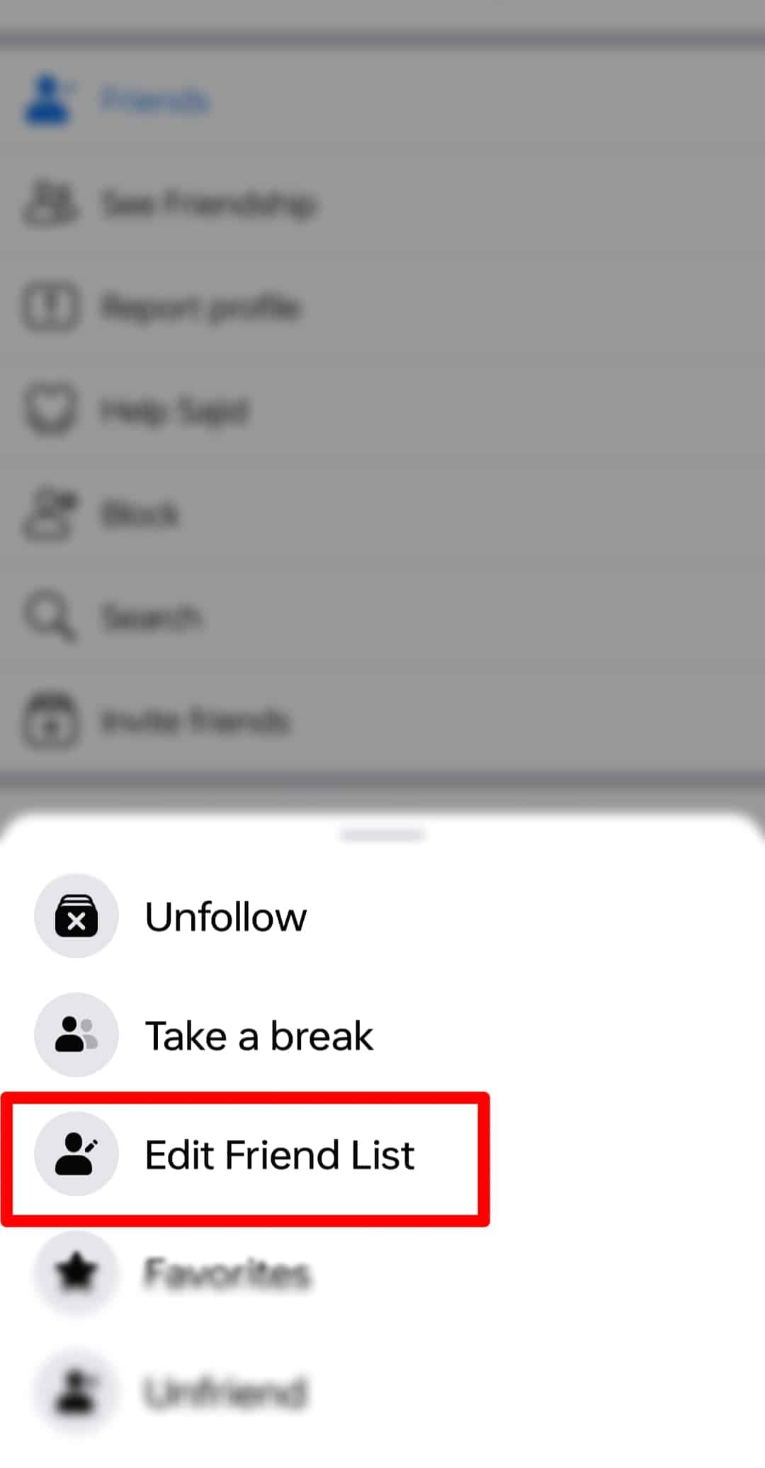Select Edit Friend List Option Facebook Android