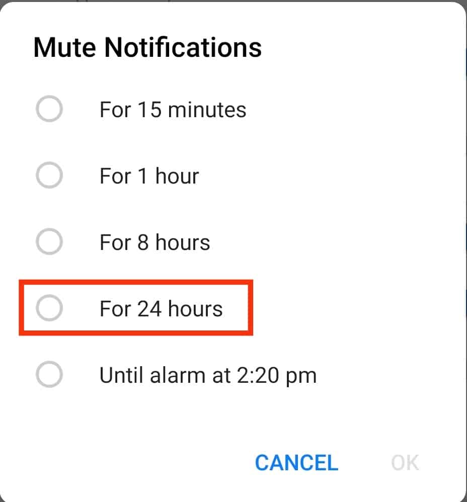 Select How Long To Disable The Notifications