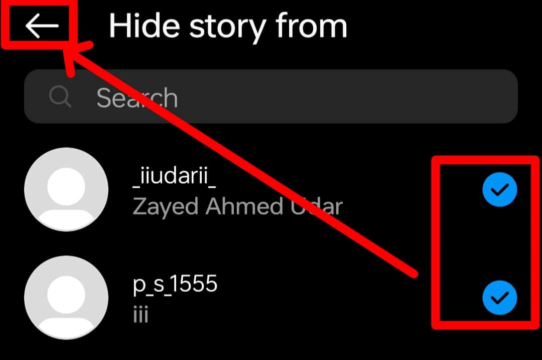 Select People Hide Story Click Arrow Option