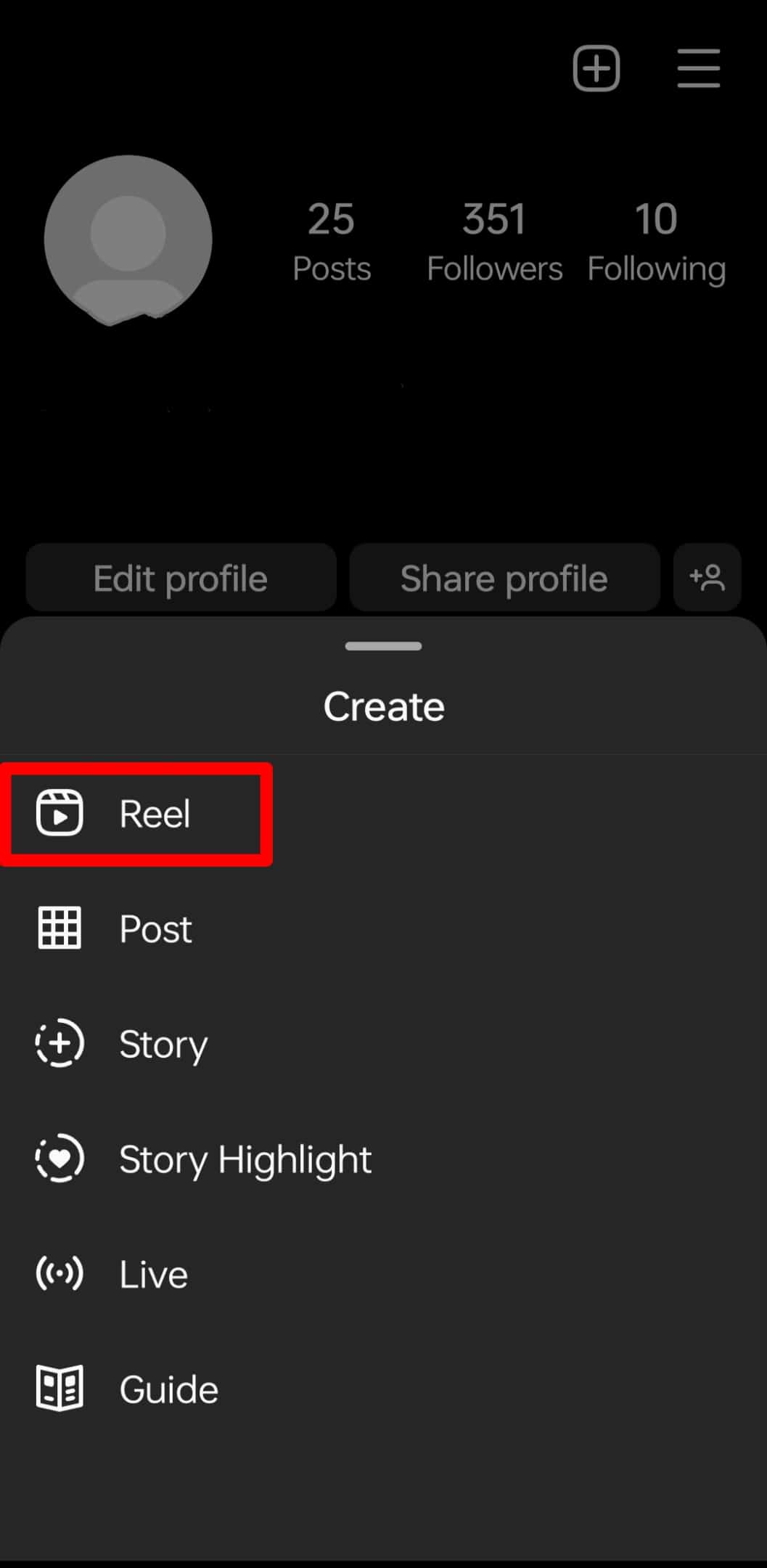 Select Reel Option Instagram