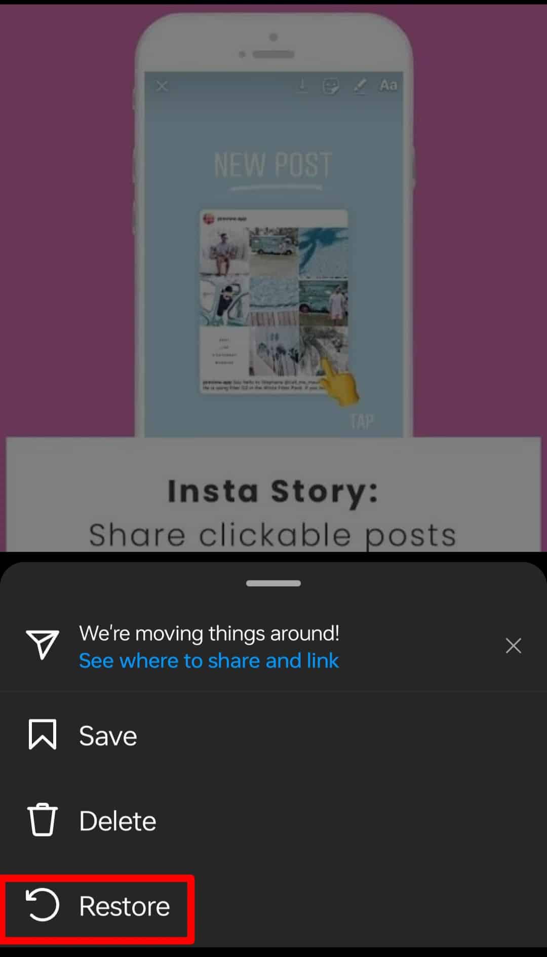 Seleccione Restablecer Instagram