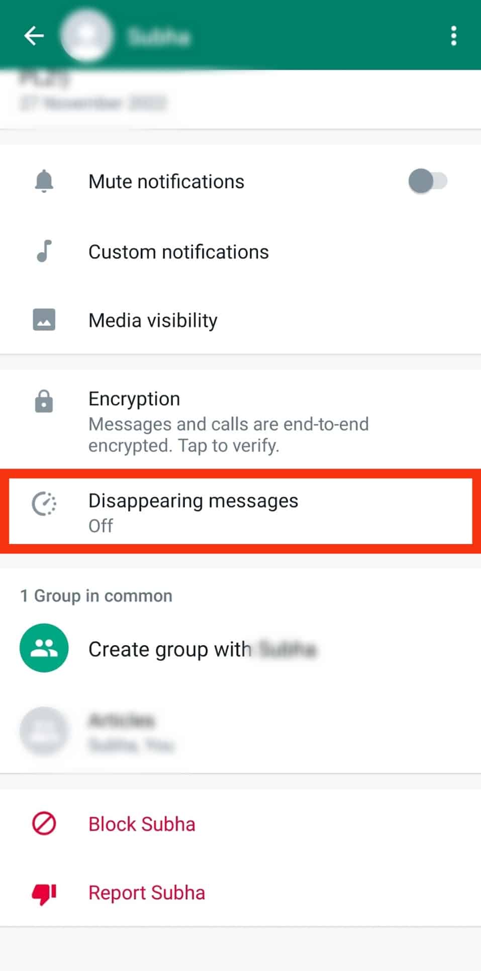 Select The 'Disappearing Messages' Option