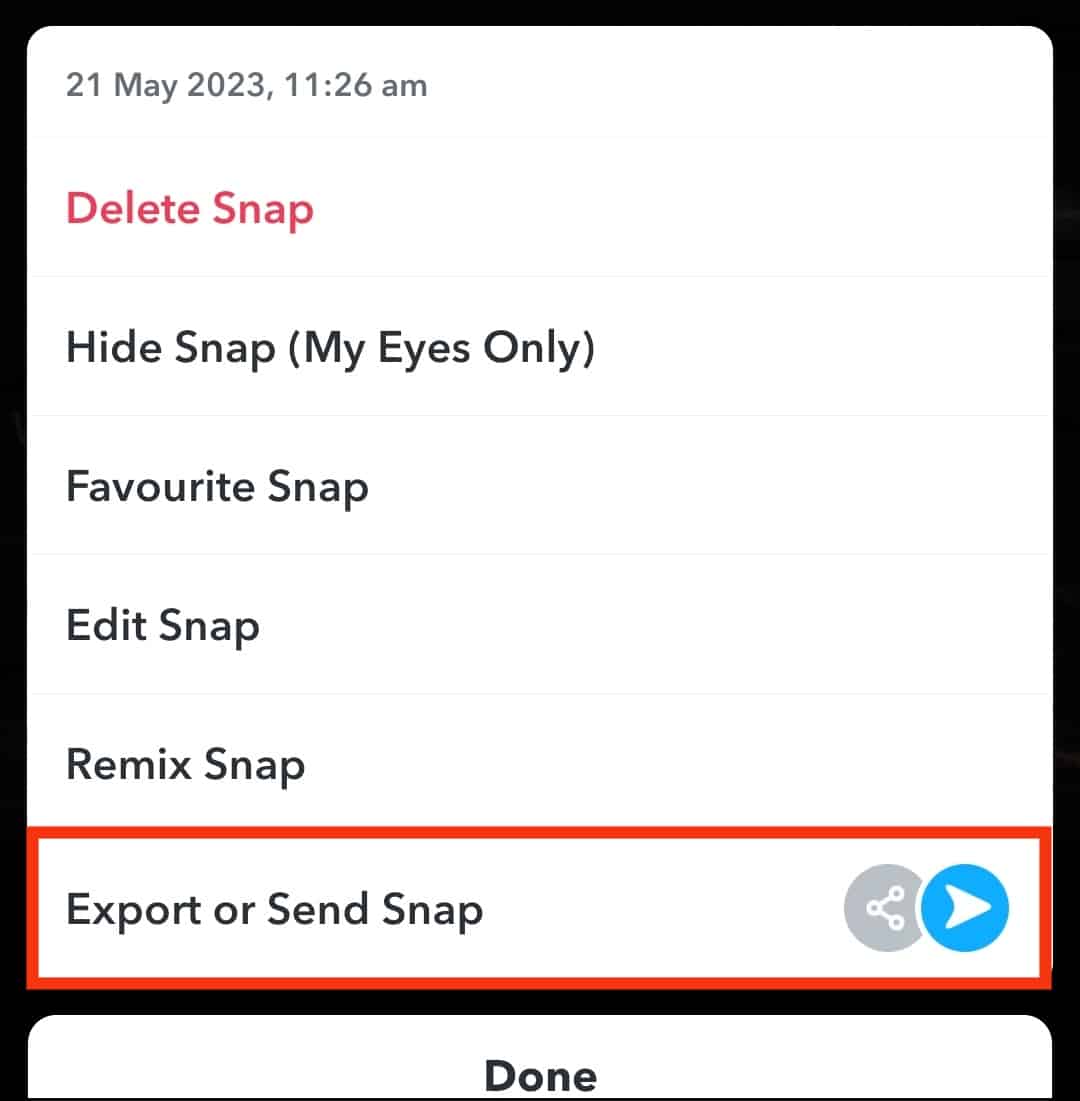 Select The Export Or Send Snap Option