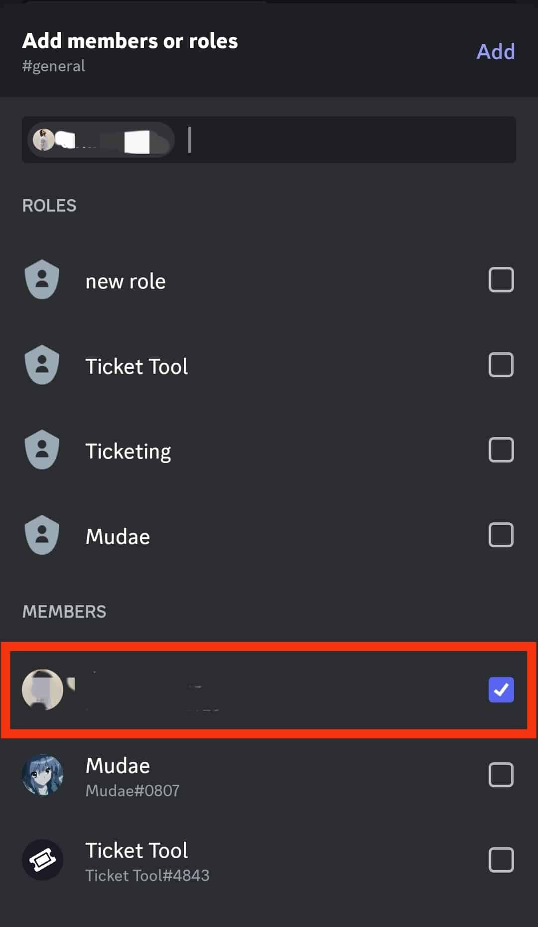 Select The Name Of The Member Or Role You Want To Add